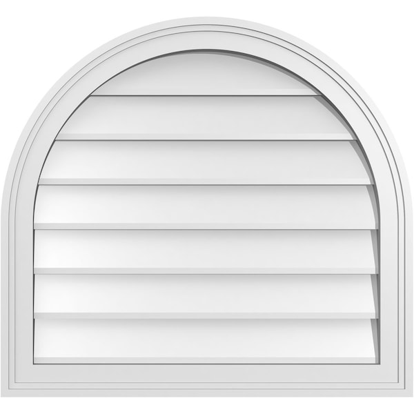 Ekena Millwork Round Top Surface Mount PVC Gable Vent w/ 2"W x 1-1/2"P Brickmould Frame, 26"W x 24"H GVPRT26X2402SN - main